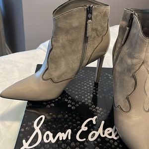 Sam Edelman gray high heel leather and suede bootie